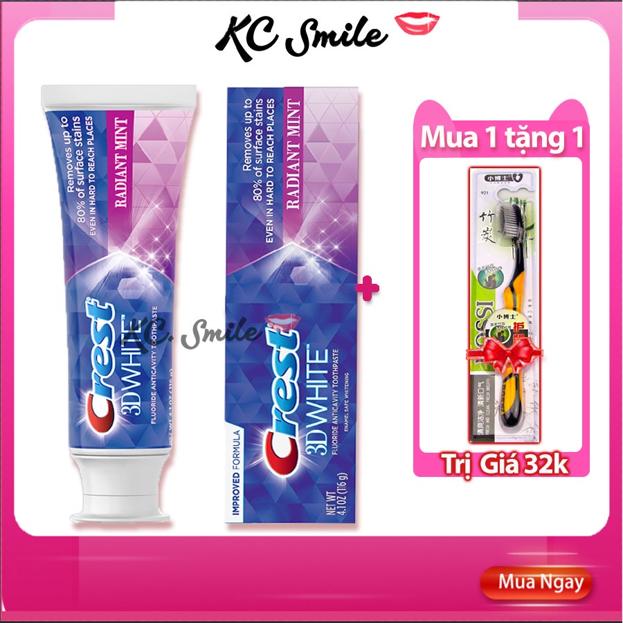 Kem đánh răng crest 3d white radiant mint - làm trắng răng hiệu quả hơi thở mát lạnh bạc hà