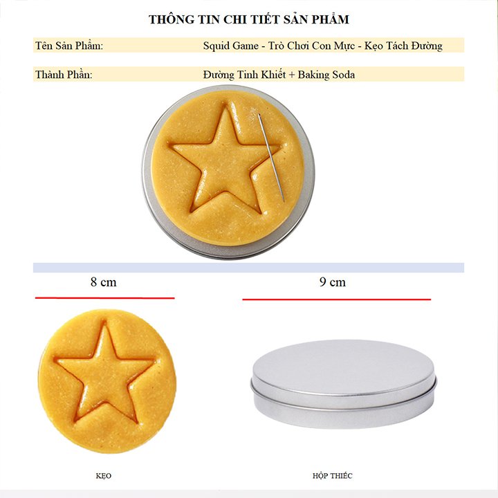 Squid Game Kẹo Tách Đường Trò Chơi Con Mực Tách Kẹo Đường Dalgona