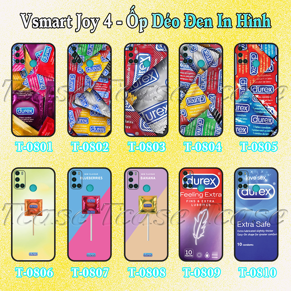 Ốp lưng Vsmart Joy 4 - Ốp dẻo đen in hình BST Bao Cao Su Durex