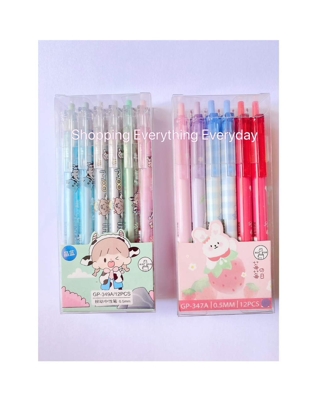 Bút gel bấm 0.5mm-Hộp 12 cây 4 mẫu hình cute -Mực xanh /Tím