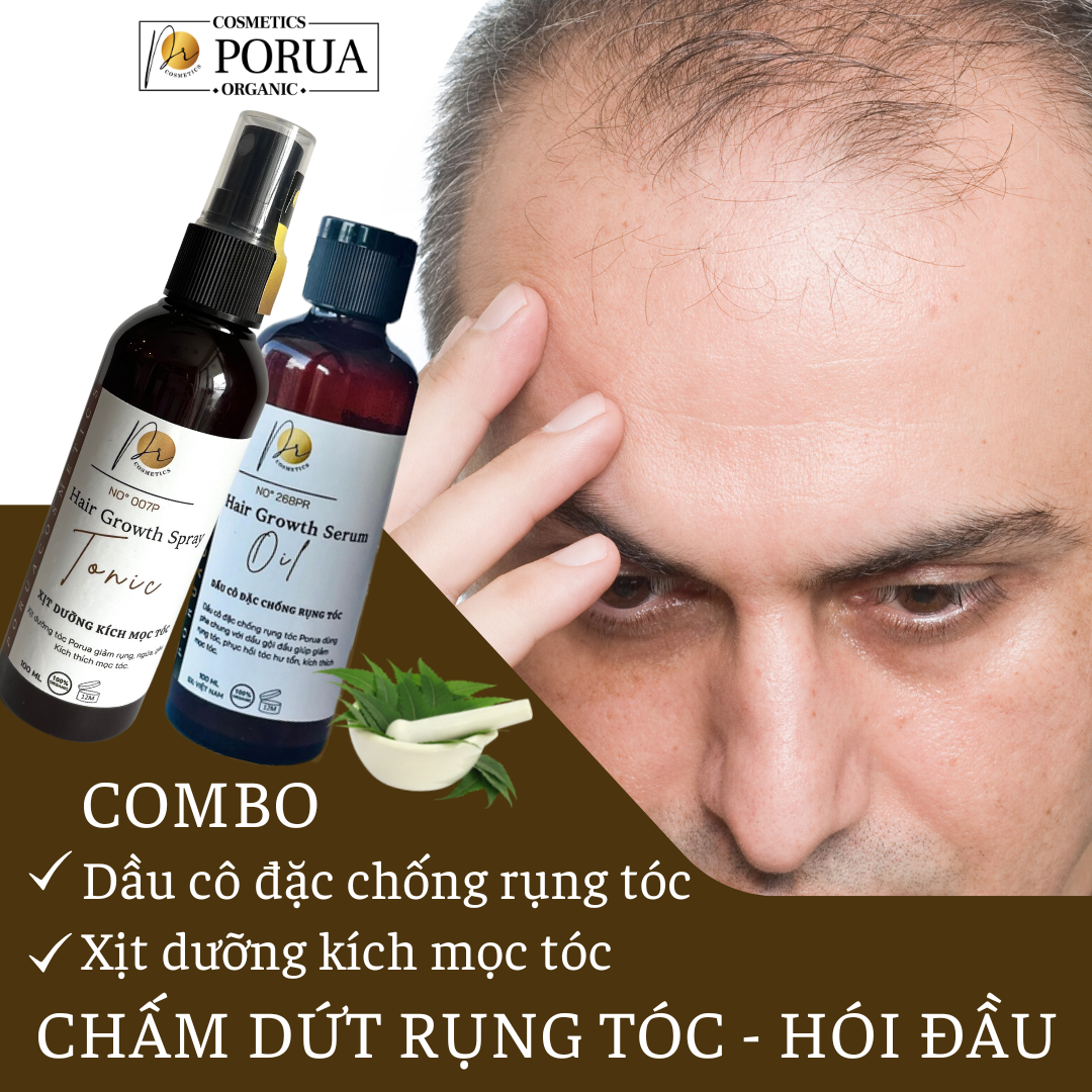Combo Gội Dưỡng tóc chấm dứt rụng tóc hói đầu dành cho nam - Dầu cô đặc pha với dầu gội 100ml & Xịt dưỡng kích mọc tóc 100ml