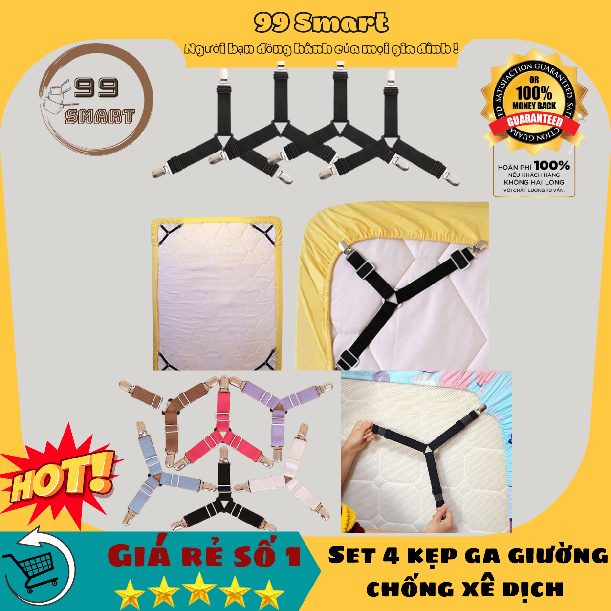 Combo 4 kẹp chống xê dịch drap trải giường, dụng cụ cố định tấm trải giường, kẹp cố định chăn ga giường, dây giữ góc nệm, bộ kẹp giữ drap giường, set 4 kẹp ga giường