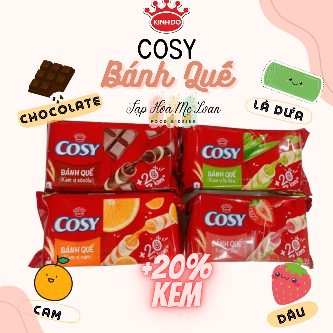 Bánh Quế Cosy Vị Kem Socola/Lá Dứa/Cam/Dâu/Xoài Xí Muội Kinh Đô 132g