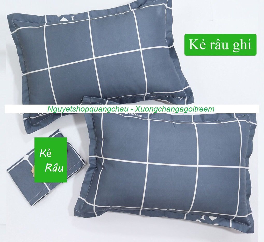 Vỏ gối nằm người lớn mẫu Kẻ Râu Ghi, áo gối đầu poly cotton, bao gối 45x65cm nhiều mẫu đẹp có khoá kéo