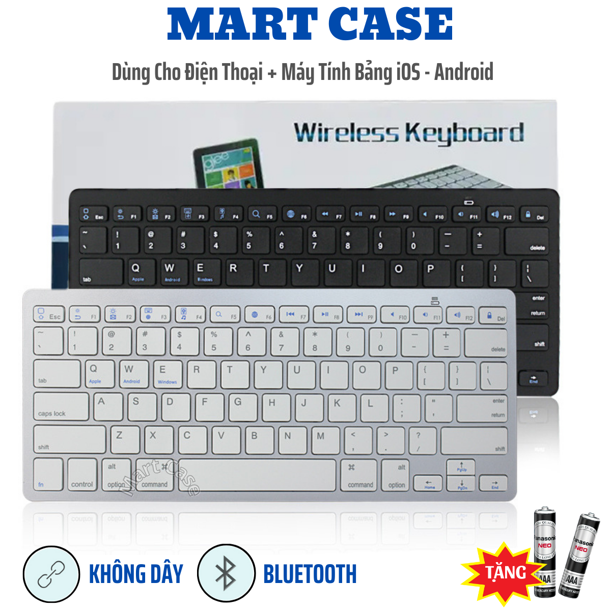 Bàn phím không dây Bluetooth mỏng đẹp phím ấn nhẹ dùng cho Điện thoại - Máy tính bảng MART CASE
