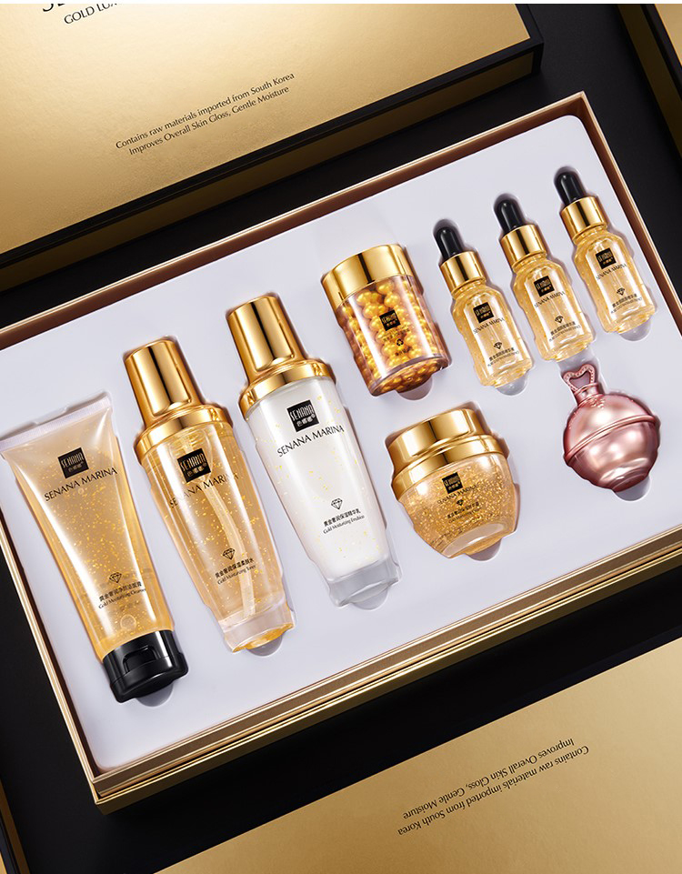 Bộ chăm sóc da cao cấp 9 miếng tinh chất dưỡng da 24k dưỡng ẩm làm trắng da chăm sóc da mặt hộp quà làm đẹp sang trọng