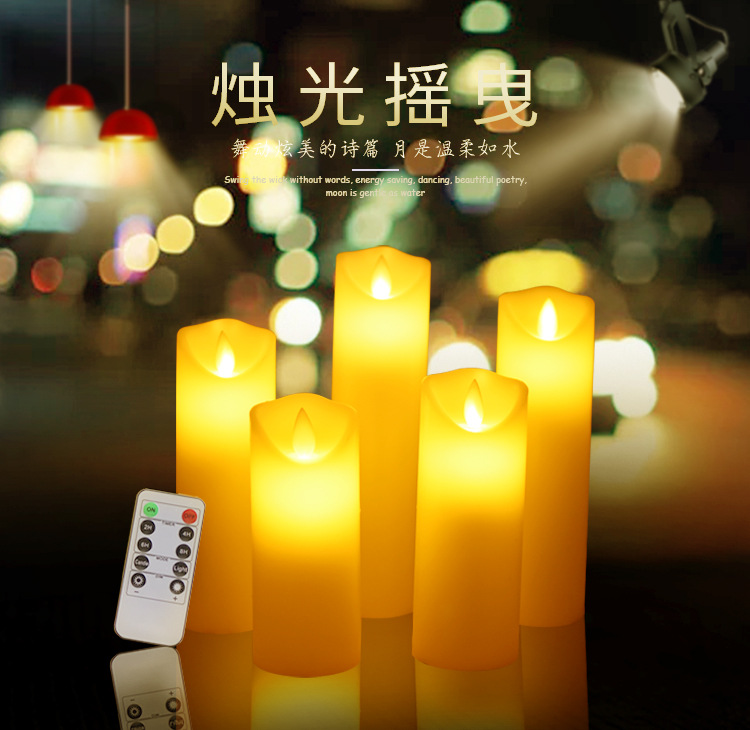 Bộ 5 cây nến điện tử trang trí đèn Led ( có ngọn lắc lư như thật tặng kèm 1 điều khiển từ xa)