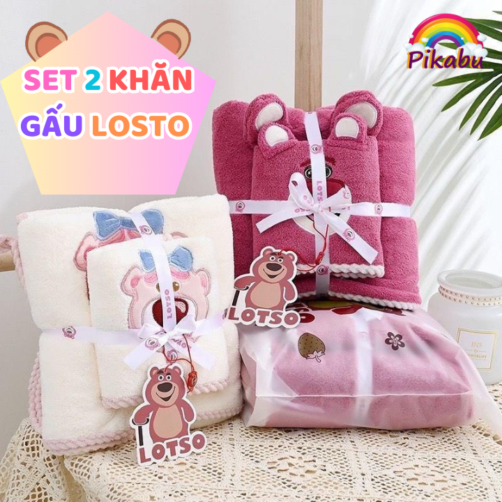 Set 2 khăn gấu béo hồng Losto Disney - Pikabu - PK051