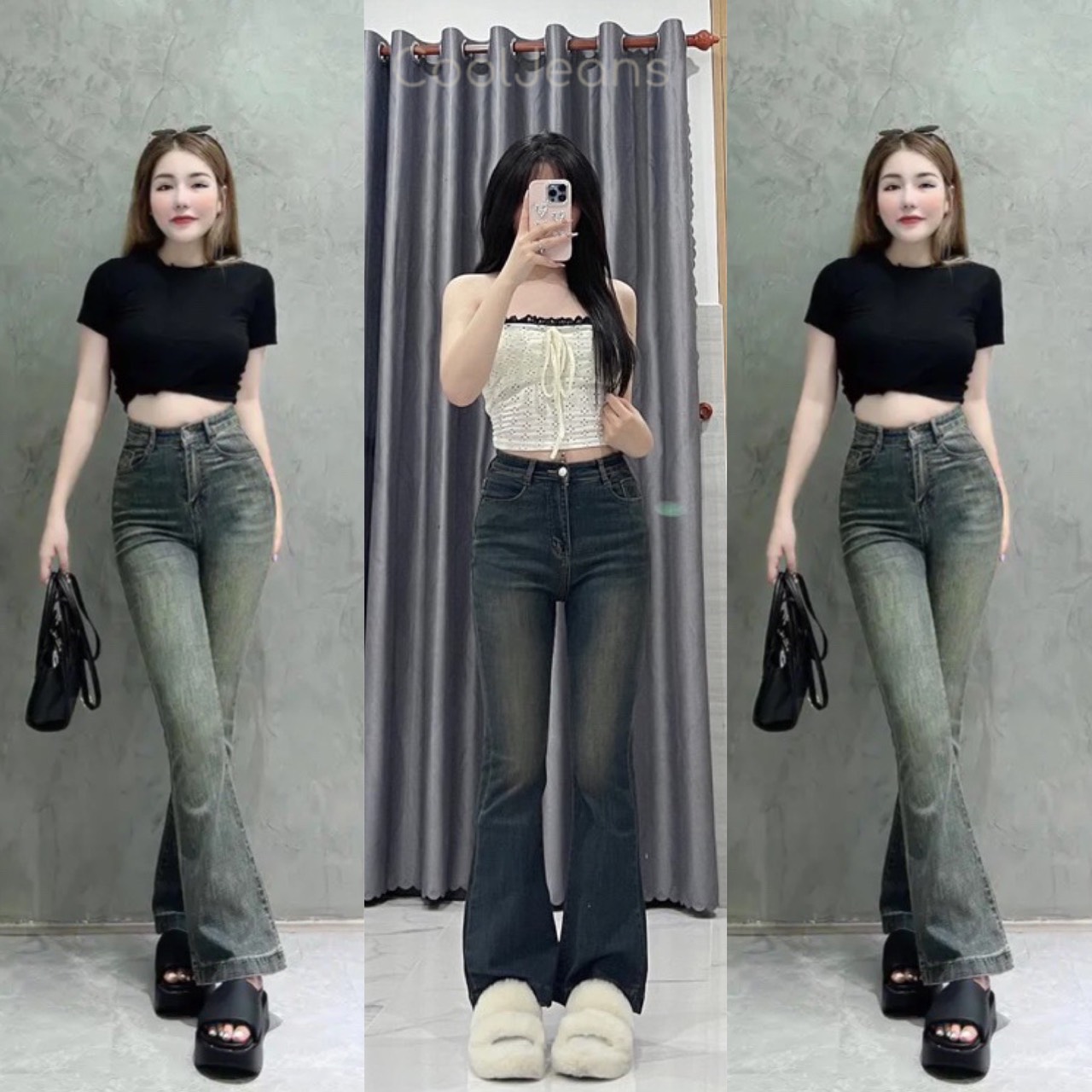 Quần jean nữ ống loe lưng cao dáng ôm skinny Minxy quần bò nữ cạp cao ống đứng loe ống nhẹ