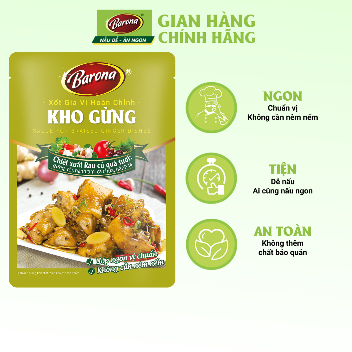 Gia Vị Kho Gừng Barona 80g ướp ngon chuẩn vị không cần nêm nếm