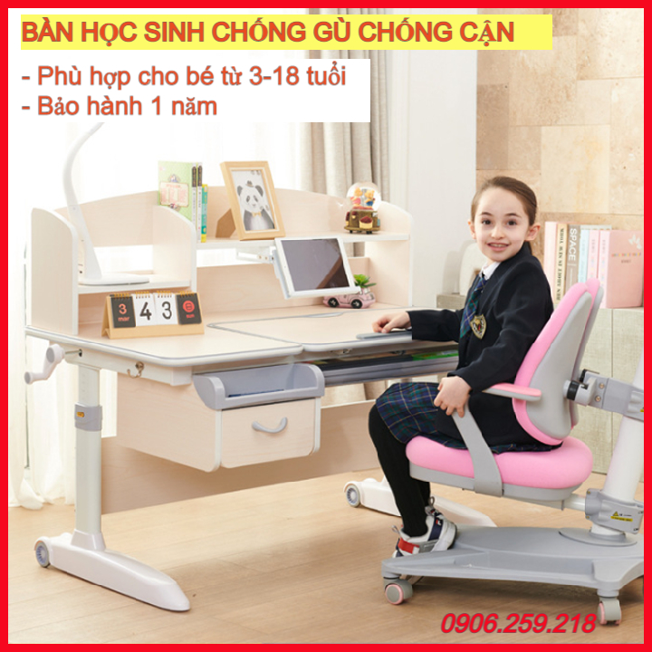 BÀN HỌC SINH, BÀN CHỐNG GÙ CHỐNG CẬN CHO BÉ CÓ GIÁ SÁCH VÀ NGĂN KÉO