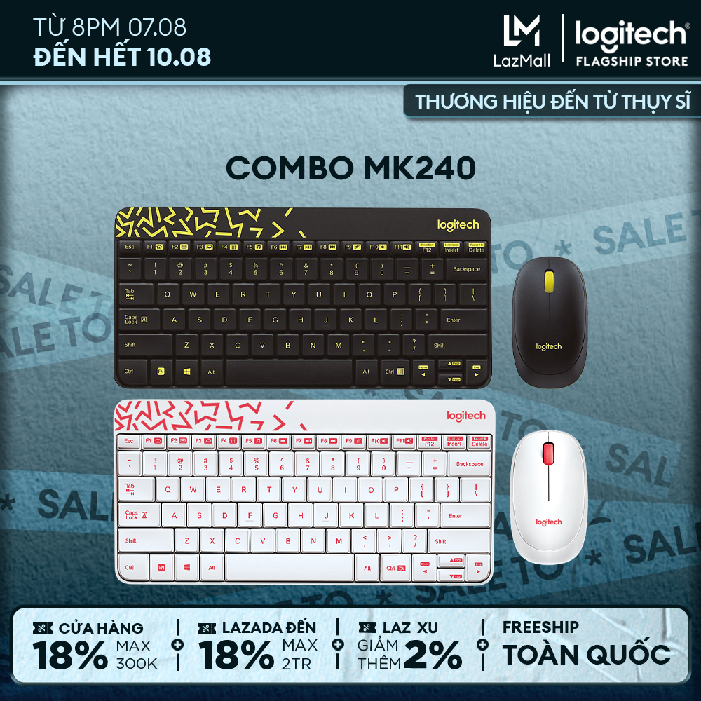 Combo chuột phím không dây Logitech MK240 - nhỏ gọn, 1 đầu thu USB, không dây 10m, pin lâu vượt trội