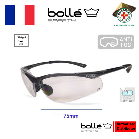 Kính BOLLE 1615501A Sidewinder Safety Glasses Clear Anti-Scratch/Anti-Fog Len (Gọng kim loại, phủ bạch kim), (tặng kèm hộp đựng kính)