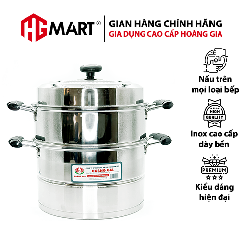 Nồi hấp inox 2 tầng 2 đáy từ nắp kính Hoàng Gia nấu được trên nhiều loại bếp