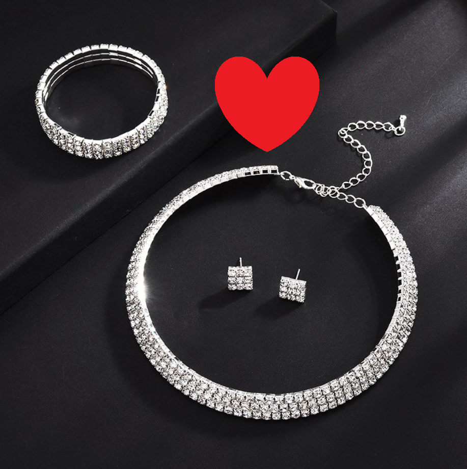 Bộ trang sức nữ 3 món bản lớn đính đá tinh thể cao cấp