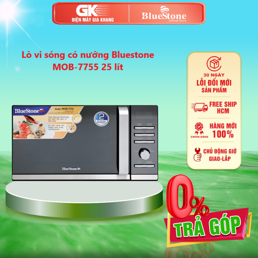Lò vi sóng có nướng bluestone mob-7755 25 lít - chuông báo khi nấu xong, hẹn giờ lên tới 95 phút, khoang lò có đèn, khóa trẻ em - giao toàn quốc - freeship hcm