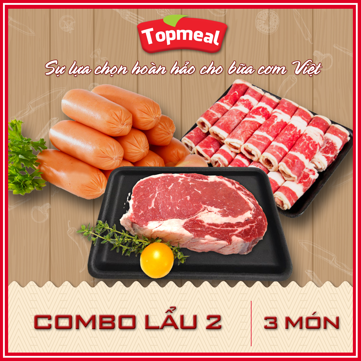 HCM - Combo lẩu 2 3 món (Ba chỉ bò cuộn 500g, thăn vai bò 350g và xúc xích Đức 500g) - Giao nhanh HCM