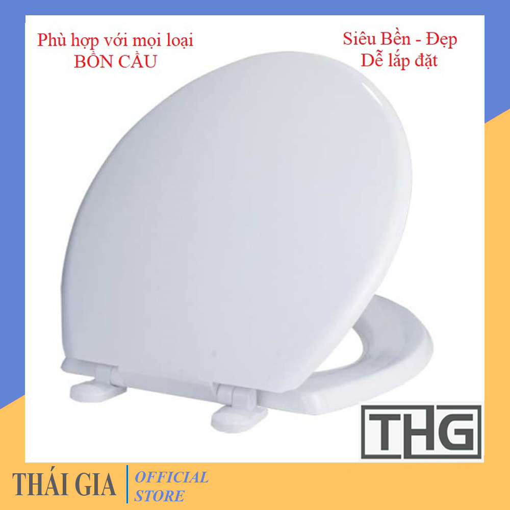 Bộ 2 nắp bồn cầu thay thế, nắp bồn cầu nhựa Plastic trắng kem cao c ấp-Dày Dặn,Chống Ố Vàng, Đủ Bộ Cả Chốt