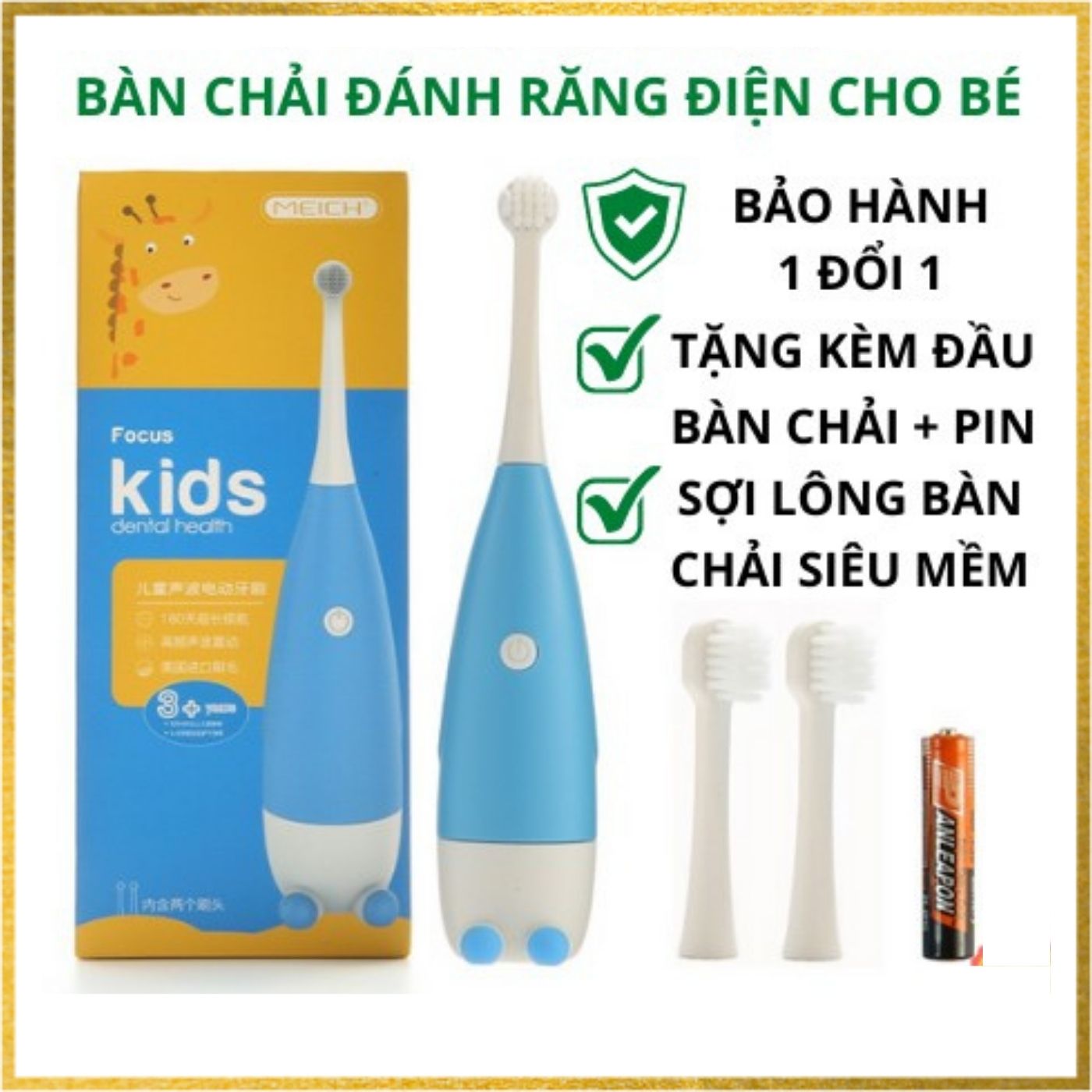 Bàn Chải Điện , Bàn chải Đánh Răng Điện Cho Bé Từ 3-12 Tuổi Tự Động Và An Toàn