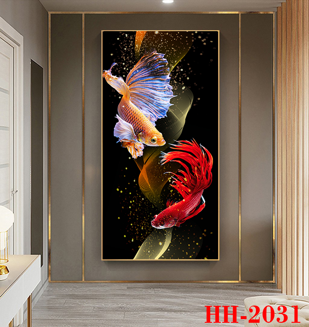 tranh treo tường trang trí phòng khách , tranh canvas cá ( tặng kèm đinh 3 chân )