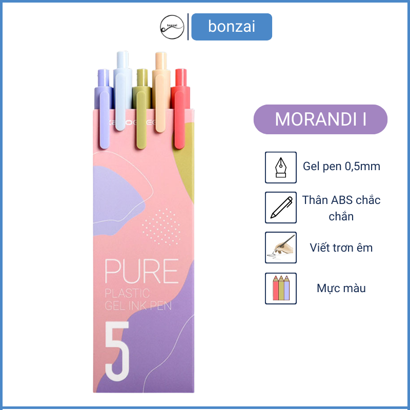 Bộ 5 bút gel KACO PURE loại Morandi 2 mực nhiều màu (hàng chính hãng)