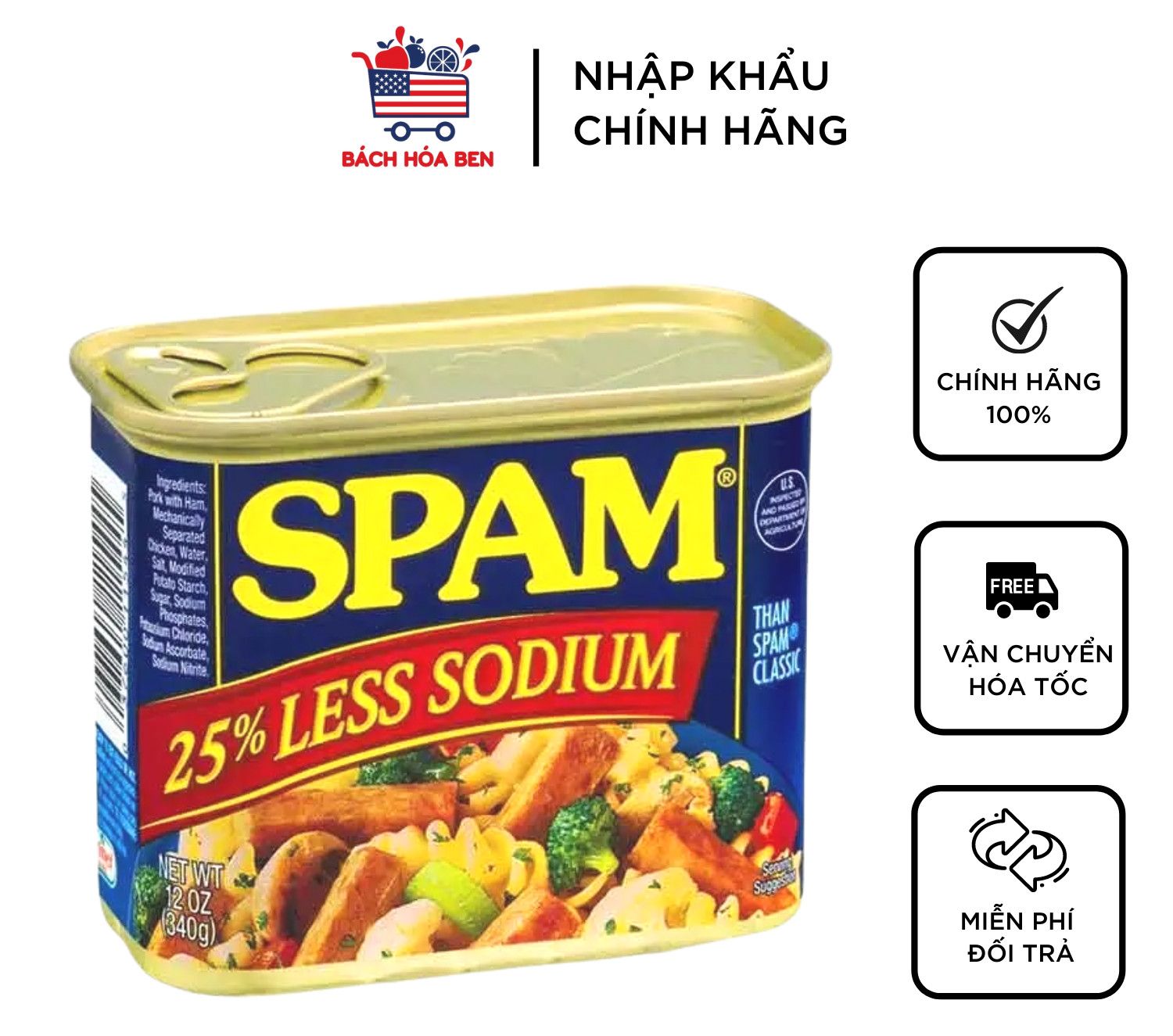 [Date 2026] Thịt hộp SPAM mỹ 340g ít mặn