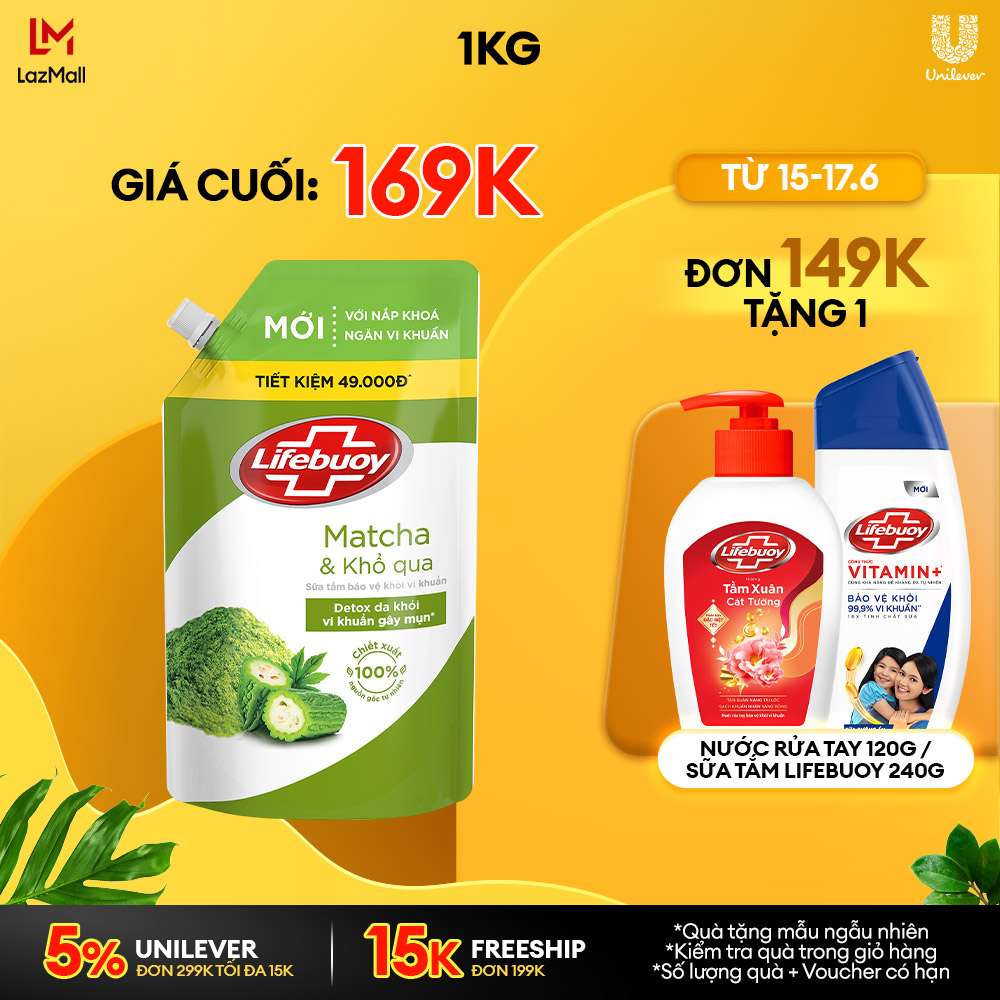 Túi sữa tắm Lifebuoy Detox Trà Xanh & Khổ qua 1KG