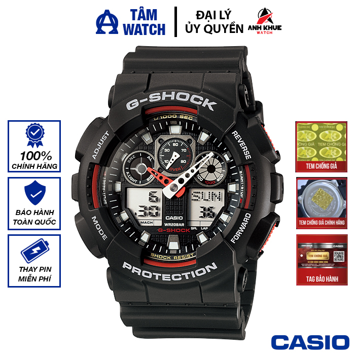 Đồng hồ nam dây nhựa casio g-shock chính hãng anh khuê ga-100-1a4dr
