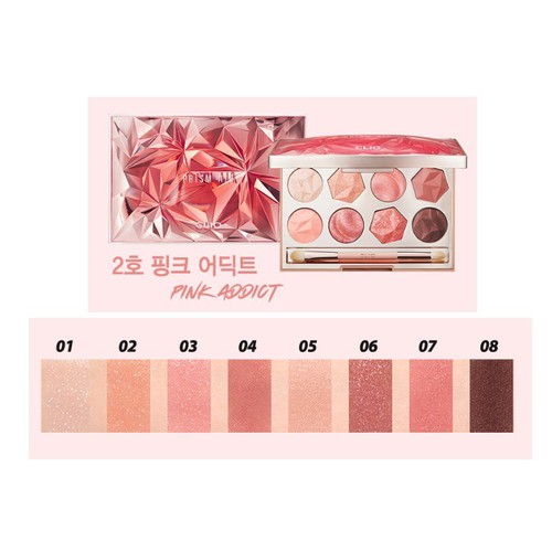 Phấn mắt clio prism air eye palette no.02 pink addict 8 ô gam màu hồng