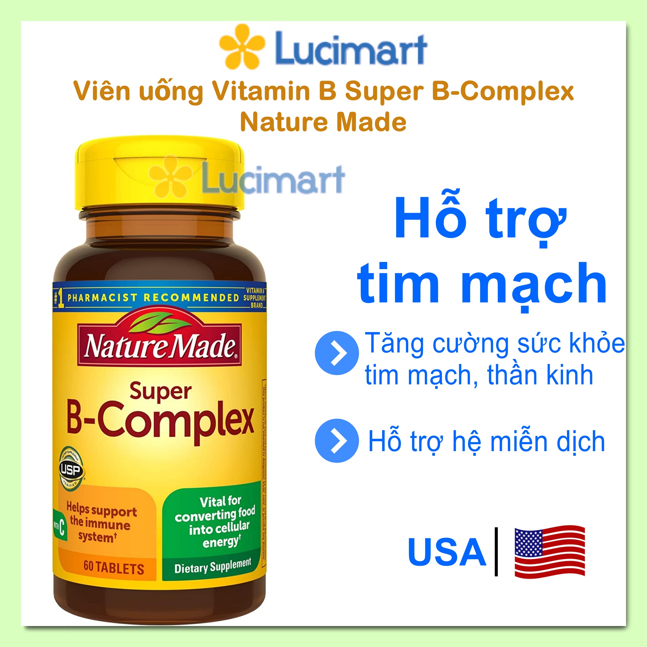 Viên uống Vitamin B Super B-Complex Nature Made Hàng Mỹ hạn dùng 12-2024