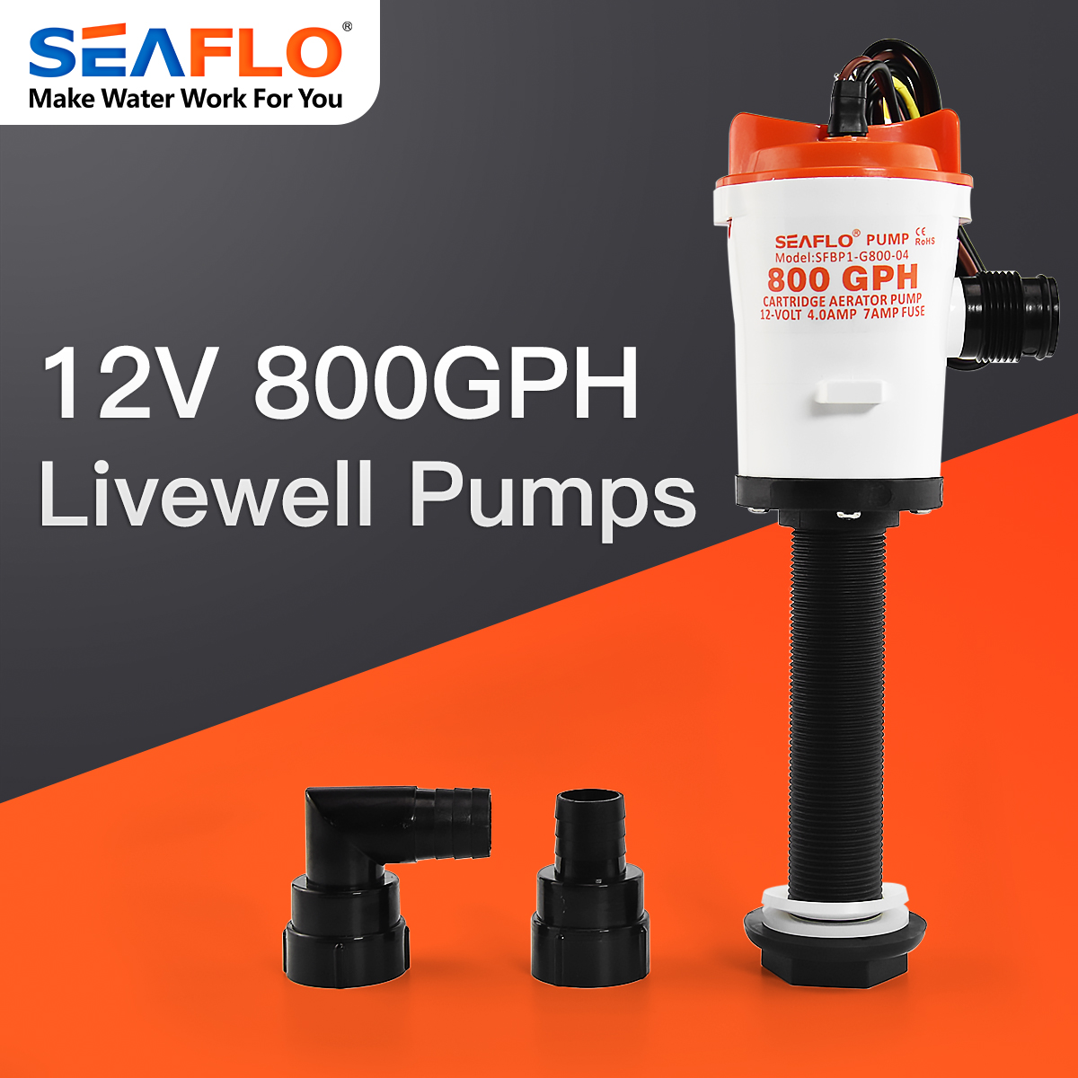 Seaflo 800GPH Livewell sục khí bơm câu cá thuyền sống Bait Tank Aerator bơm nước cá Saver Marine chìm mực