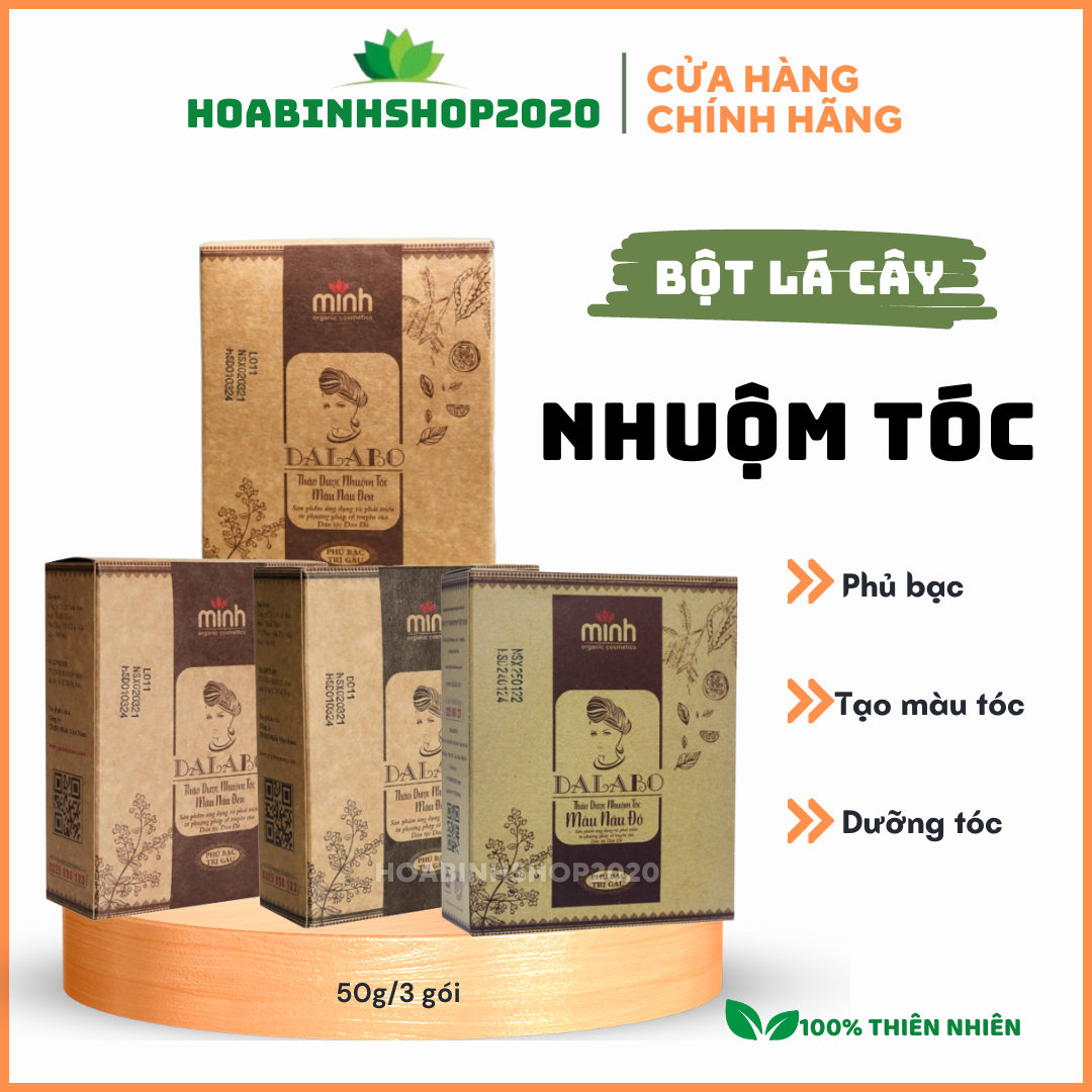 Chính hãng- bột lá nhuộm tóc nâu- đen, phủ bạc thảo dược dalabo