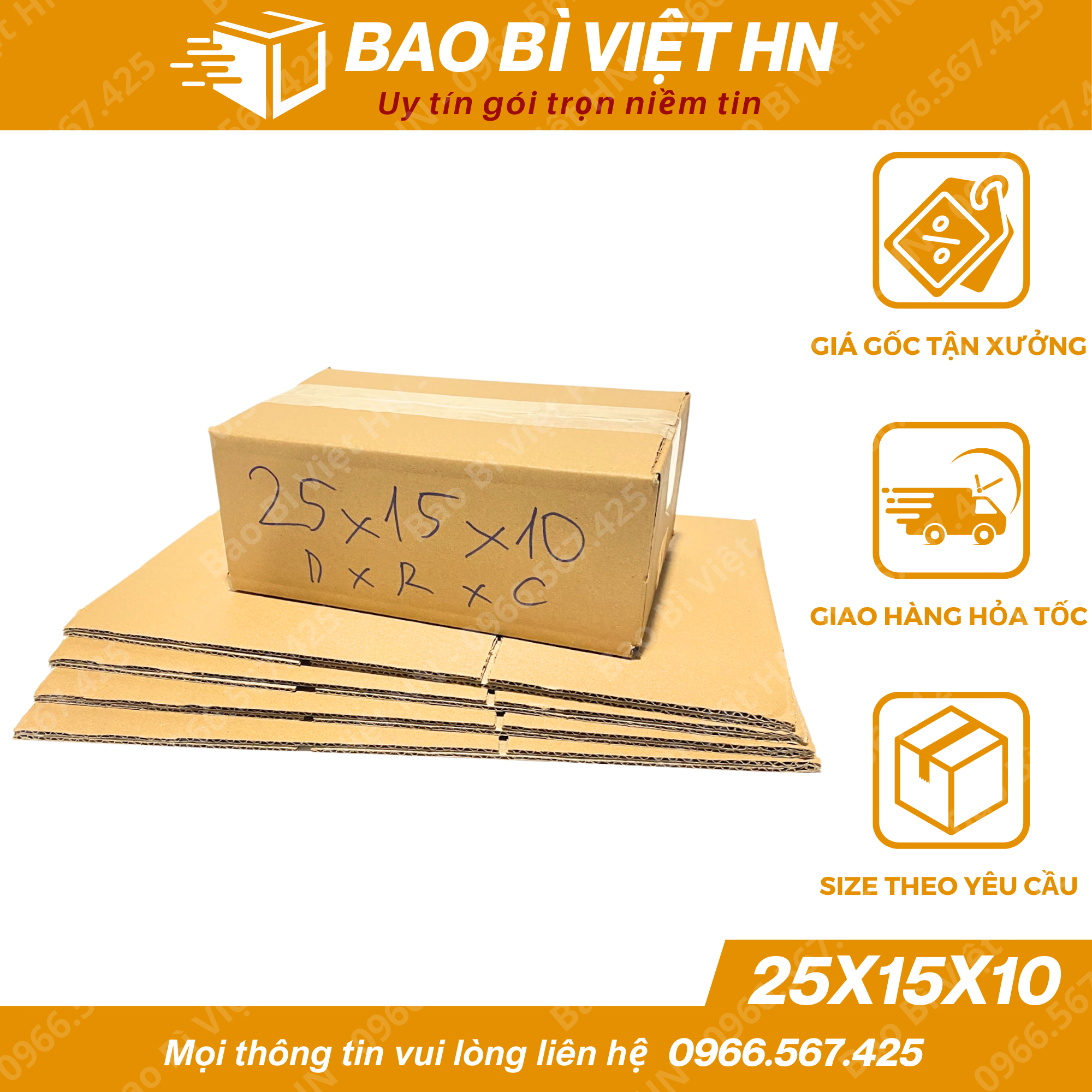 25x15x10 Hộp carton đóng hàng, hộp bìa đựng phụ kiện đồ gia dụng - Bao Bì Việt HN