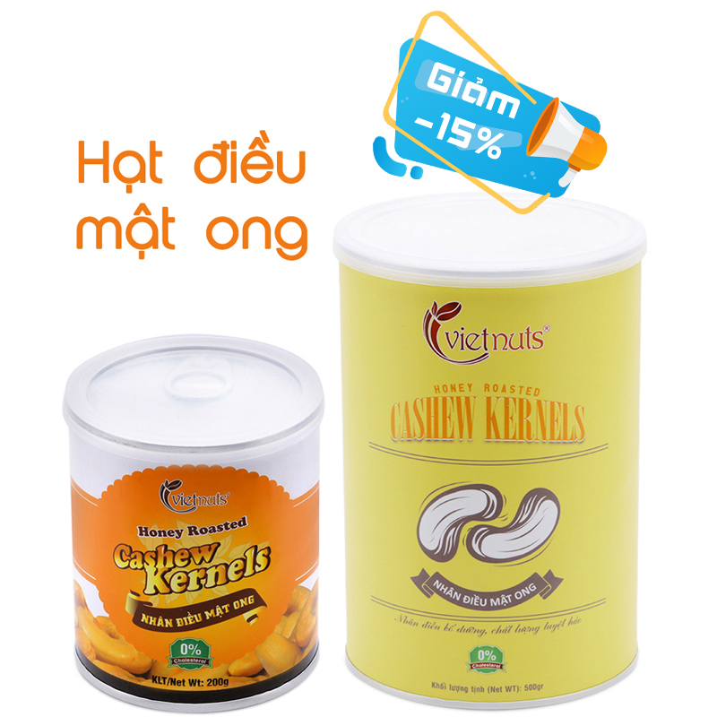 Vietnuts - Hạt điều mật ong cao cấp hộp 200g và 500g