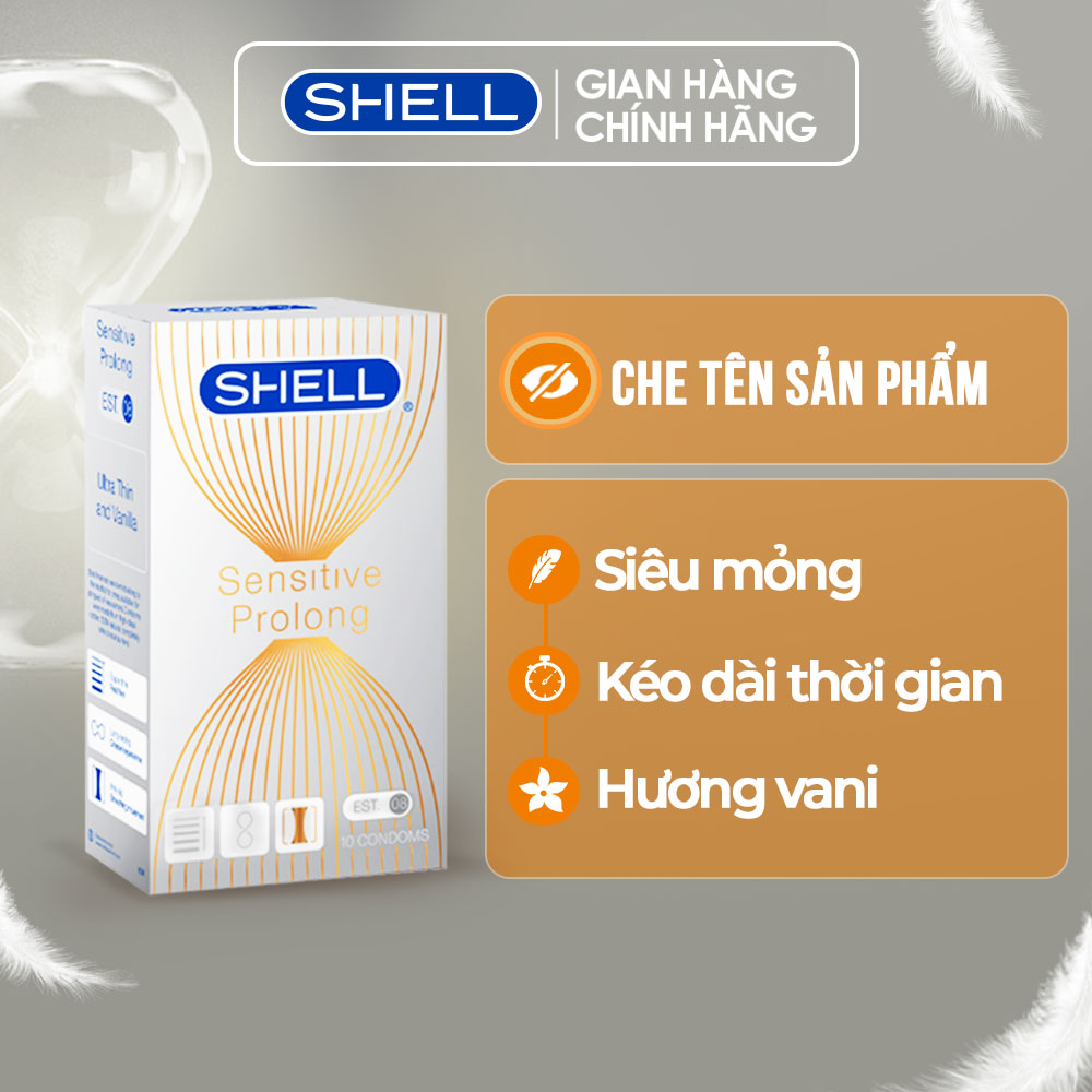 Bao cao su shell sensitive prolong - siêu mỏng 0.03mm, kéo dài thời gian - hộp 10 cái | shell chính hãng