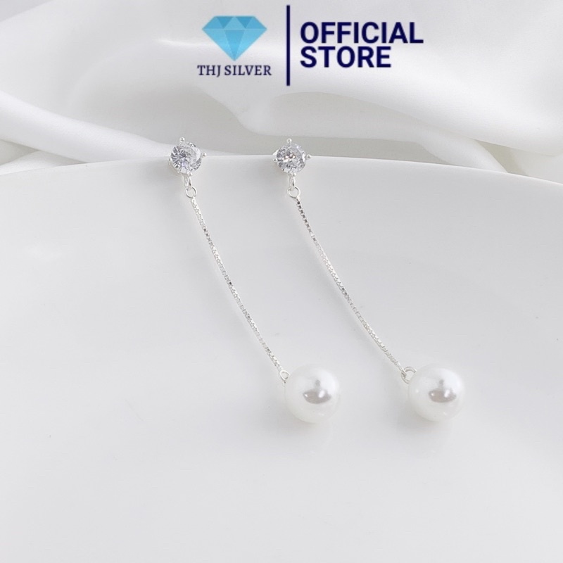 Bông tai nụ đá tua trai dáng đẹp , chuẩn bạc ta - thj sliver