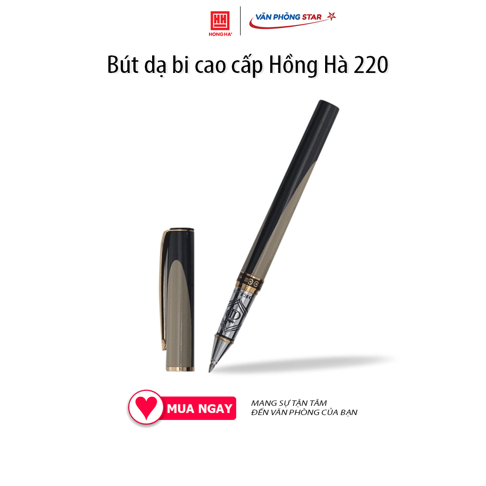 Bút dạ bi cao cấp Hồng Hà 220 - Bút ký quà tặng - 9012, Màu mực Mực xanh - Kích thước nét viết 0.8mm, thiết kế hợp kim