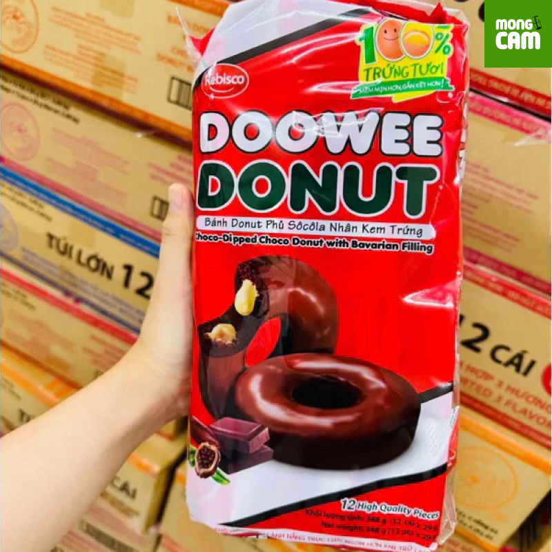 Bánh Doowee Donut túi 12 bánh x 29g (348g) vị Sôcôla Nhân Kem Trứng