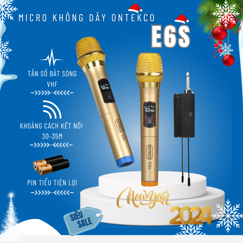 Bộ gồm 02 Micro Không dây Cao cấp Ontekco E6S | Hz113 vàng | Hz114 vàng | Mu23  Xanh Karaoke ( 2 MIC) -  Bảo hành 12 Tháng Chuyên dụng cho loa kéo, amply hát karaoke
