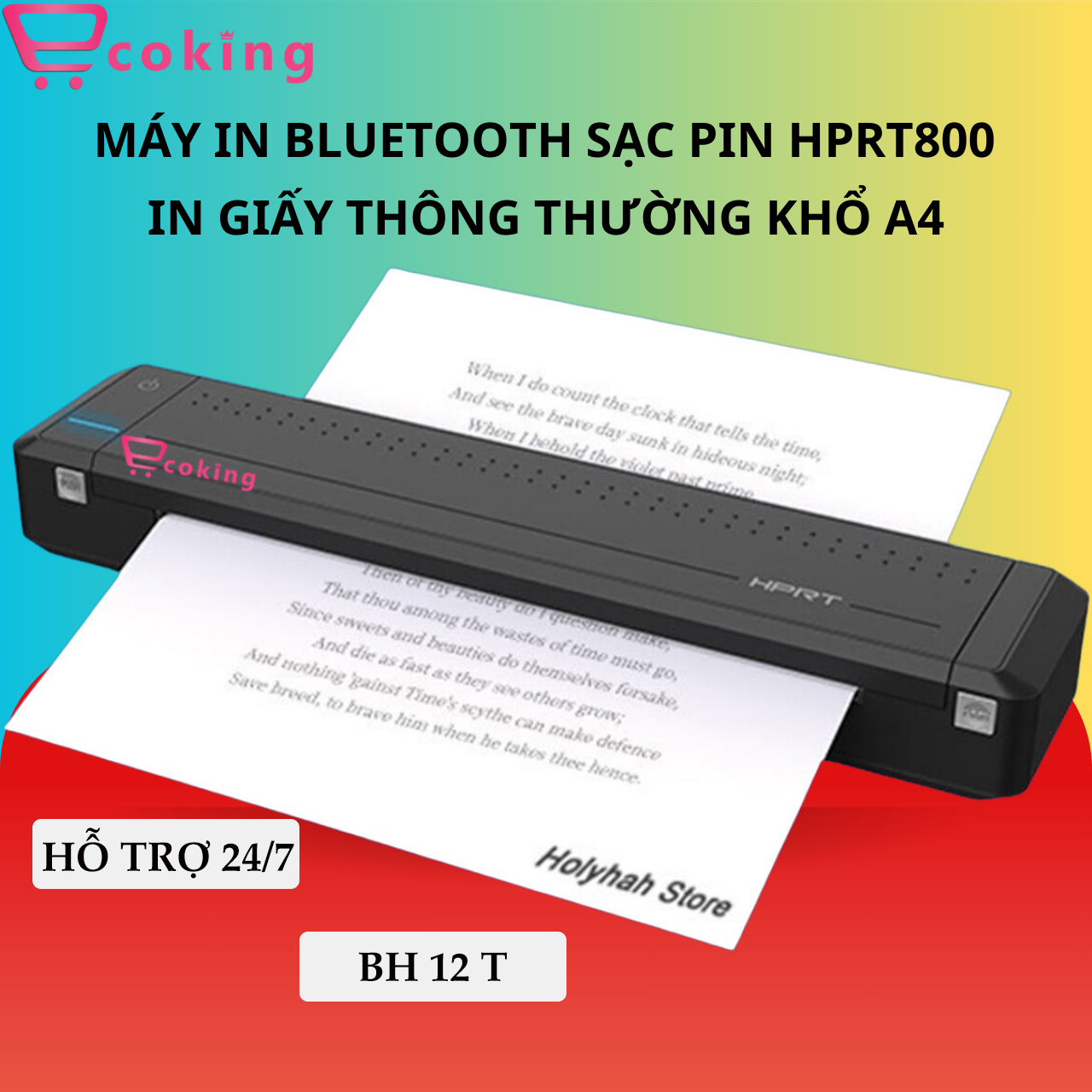  Máy in bluetooth A4 giấy thường HPRT ECOKING sạc pin như 1 chiếc điện thoại kết nối được tất cả các thiết bị ios android pc latop 