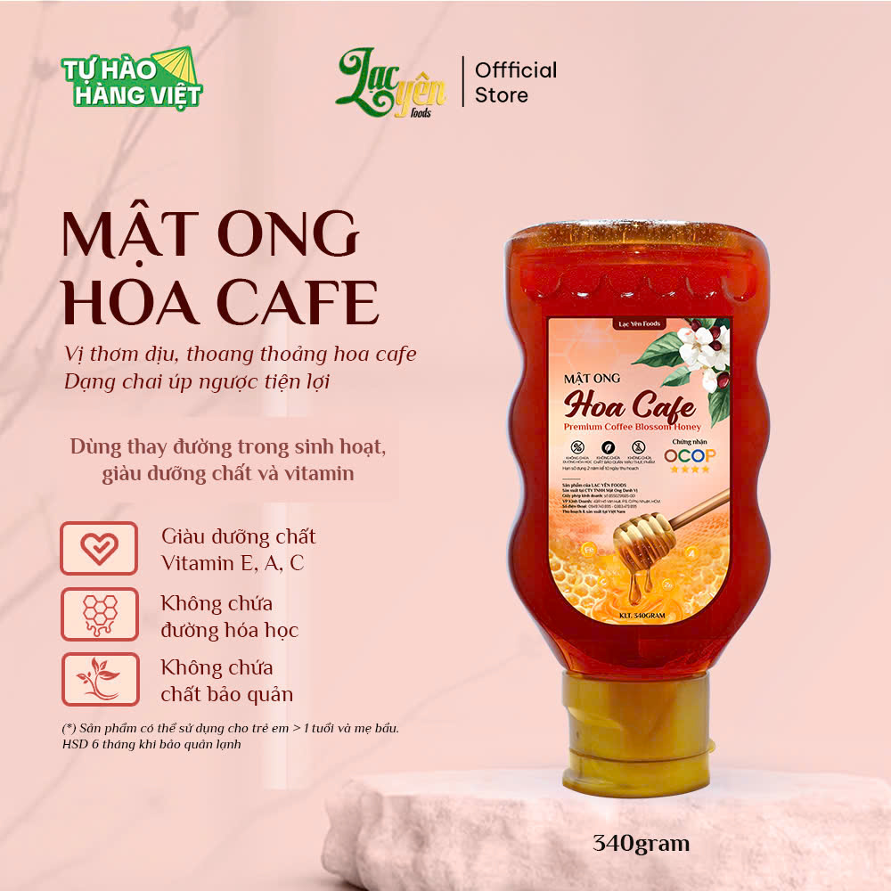 Mật Ong Hoa Cà Phê Lạc Yên Foods Đạt Chuẩn OCOP 4 Sao, 100% Nguyên Chất, Không Đường Hóa Học, Dạng Chai Tiện Lợi
