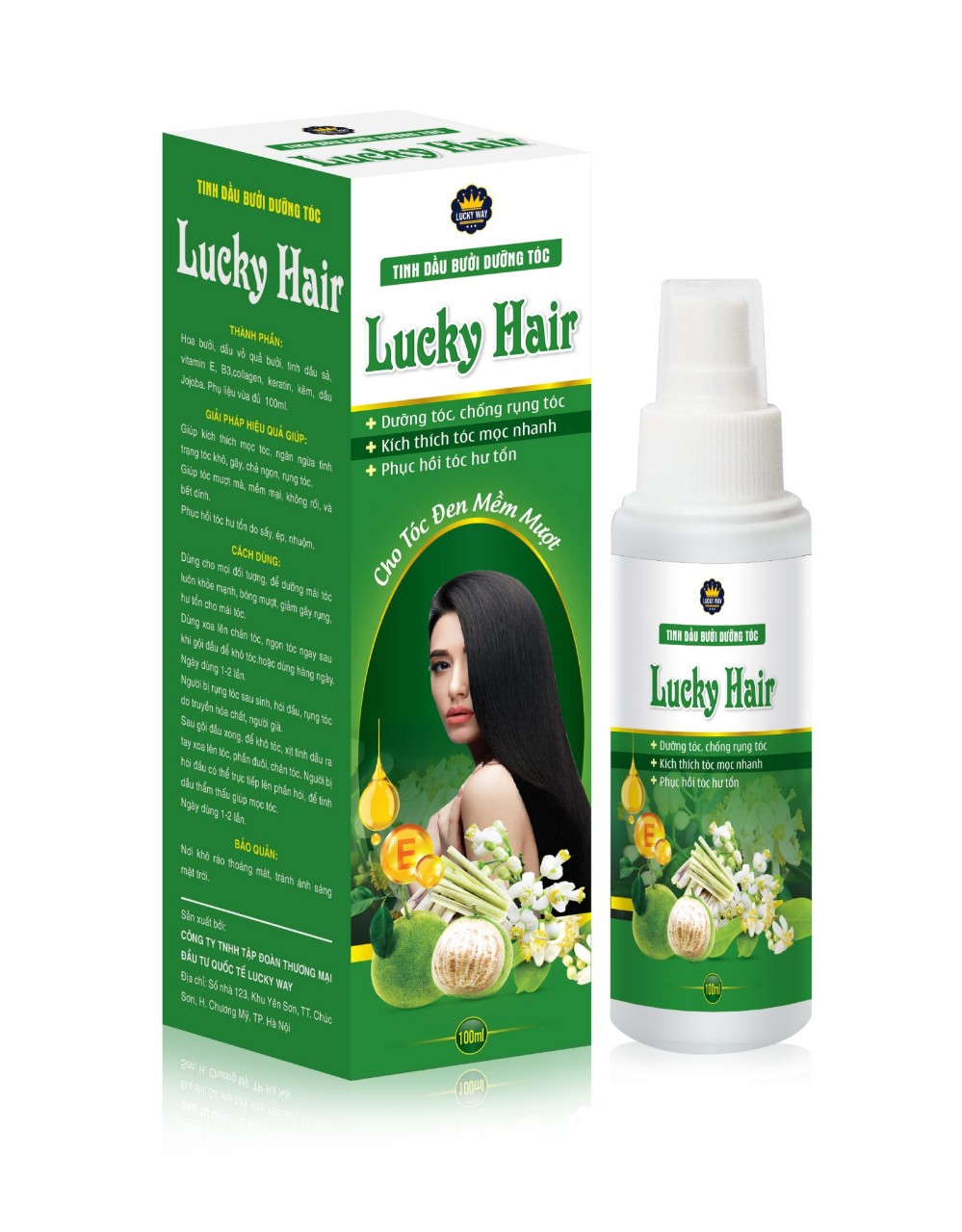 Tinh dầu bưởi dưỡng tóc lucky hair chống rụng tóc, kích thích tóc mọc nhanh, phục hồi tóc hư tổn - t&t pharma