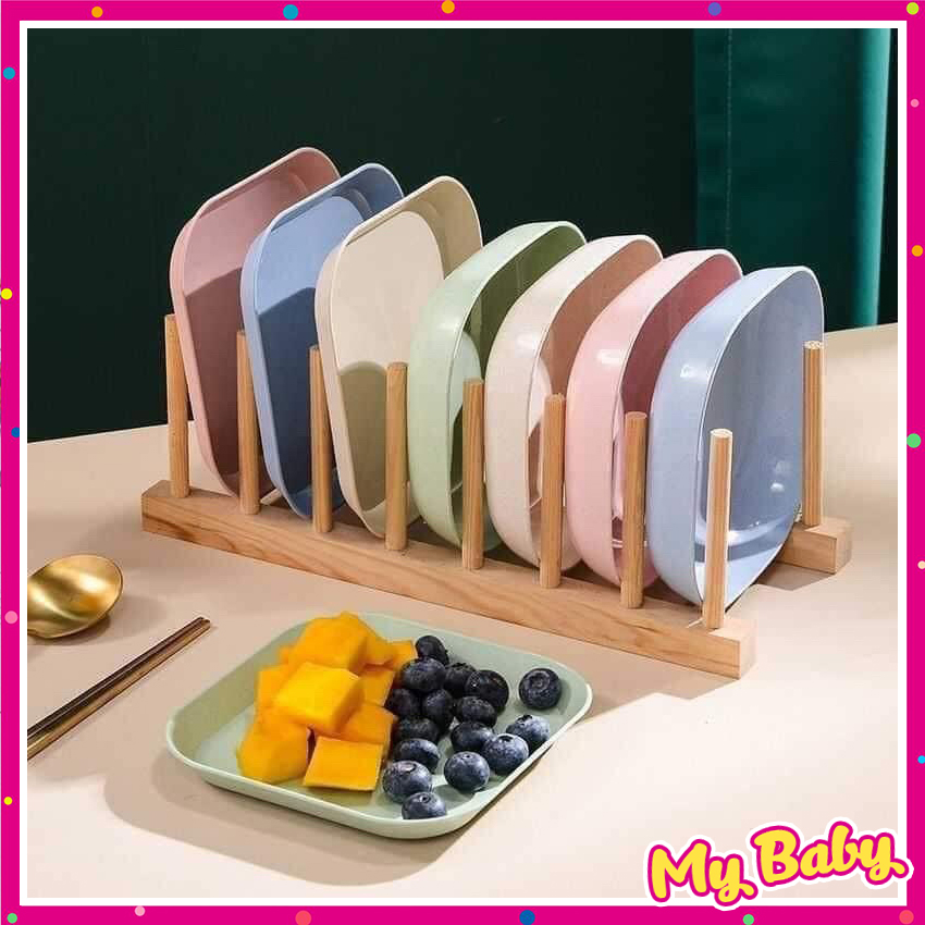 Set 8 đĩa nhựa lúa mạch cao cấp đựng hoa quả trái cây dc90, khay đựng đồ ăn, đĩa đựng đồ ăn