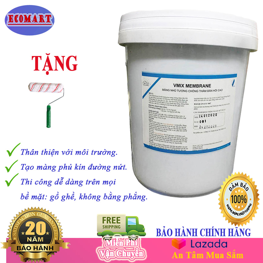 Sơn Chống Thấm Gốc Bitum - VMIX MEMBRANE, 18KG/ Thùng -  EC0MART, Làm Lớp Lót Kết Nối Màng Khò Nóng, Màng Nguội, Chống Thấm Sàn, Mái, Tường, Ban Công, Chống Thấm Thuận, Ngược....VMIX VIỆT NAM
