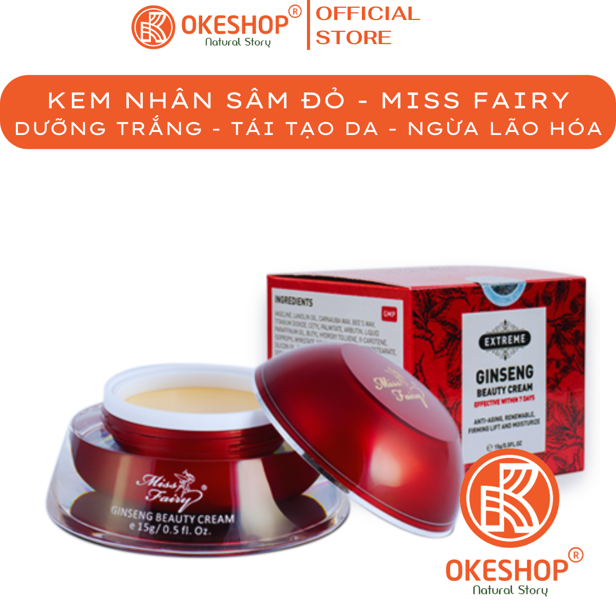 Kem nhân sâm miss fairy dưỡng trắng da - ngừa lão hóa và tái tạo da tinh chất nhân sâm 15g