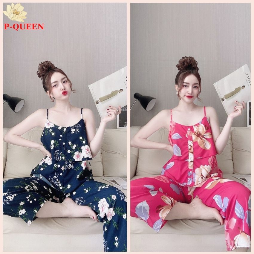 Đồ bộ nữ mặc nhà - Set đồ ngủ hai dây lụa Hàn xinh xắn, Pyjama Queen, pyjamas nữ dễ thương, mềm mịn, thoáng mát