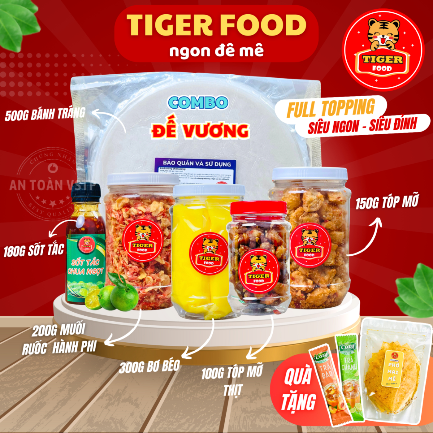 Bánh tráng phơi sương tiger food - combo siêu to khổng lồ nhiều topping muối ruốc hành phi - tóp mỡ - bơ béo - sốt tắc - đồ ăn vặt