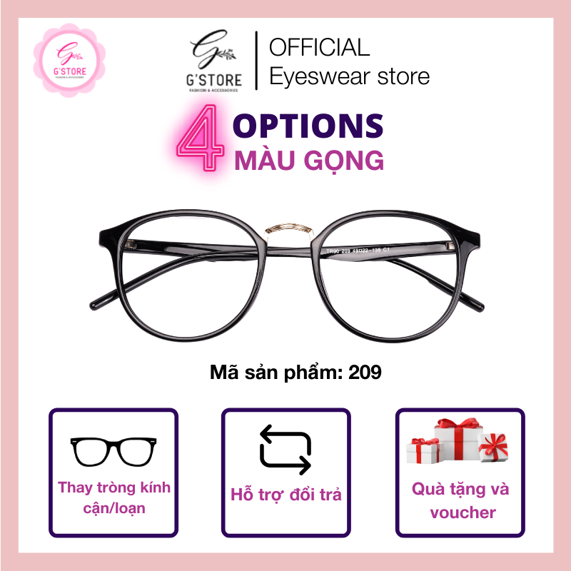 Kính cận dáng mắt tròn kính gọng kim loại xinh xắn có lắp mắt cận 209