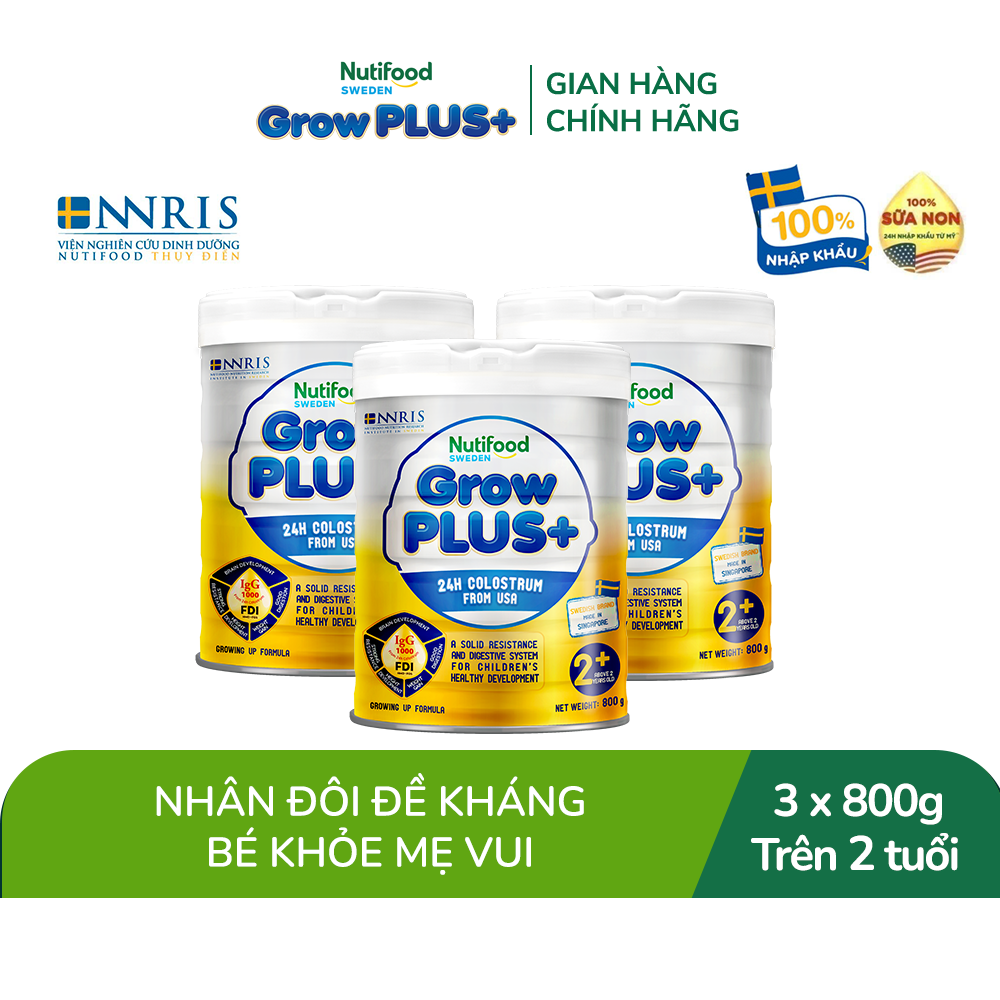 Combo 3 Sữa non GrowPLUS+ (vàng) - Hỗ trợ tăng cường đề kháng trên 2 tuổi Singapore tăng cường hệ miễn dịch và hấp thu chất dinh dưỡng (3lon x Lon 800g) - Grow Plus+