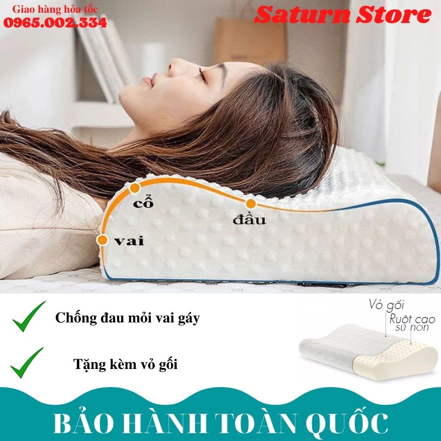 Gối cao su non Thái Lan, Gối cao su non Kaw cao cấp giảm đau nhức vai gáy, mỏi cổ cải thiện chất lượng giấc ngủ cho cuộc sống hạnh phúc hơn, Gối cao su non KIOSI mềm mại, êm ái - TẶNG VỎ GỐI